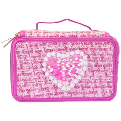 Nice Piórnik tweedowy 3 poziomy ciemny róż