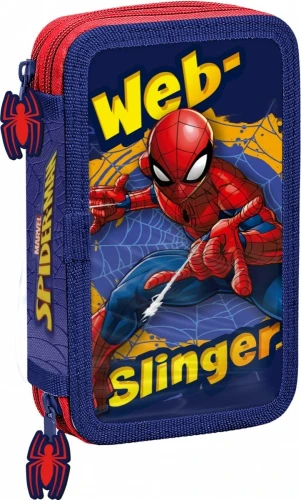 Kids Euroswan Piórnik dwukomorowy z wyposażeniem Spiderman czerwony-niebieski